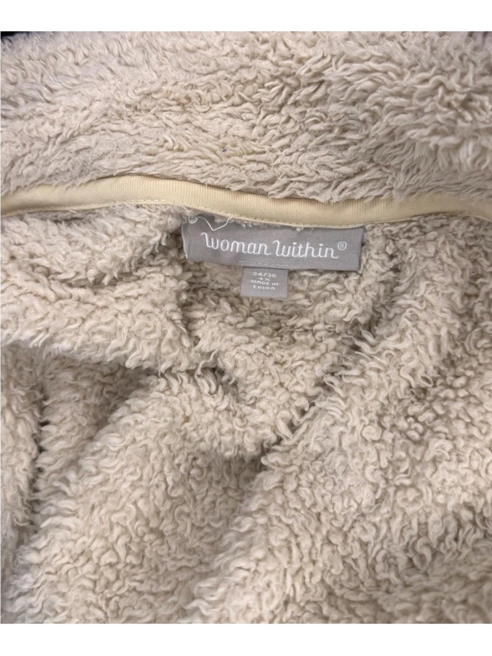 Woman Within Plush Cream Teddy Zip-Up Jacket - Picture 7 of 11